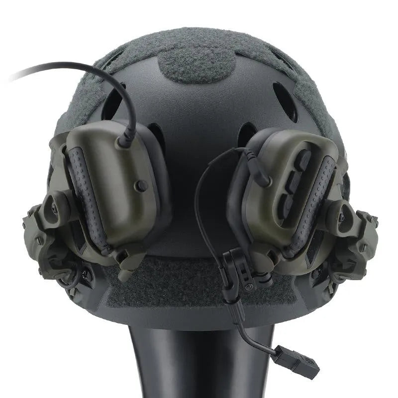 Tactical helmet style noise cancelling headphones with wired U-174 plug, ABS nylon construction, black colour
