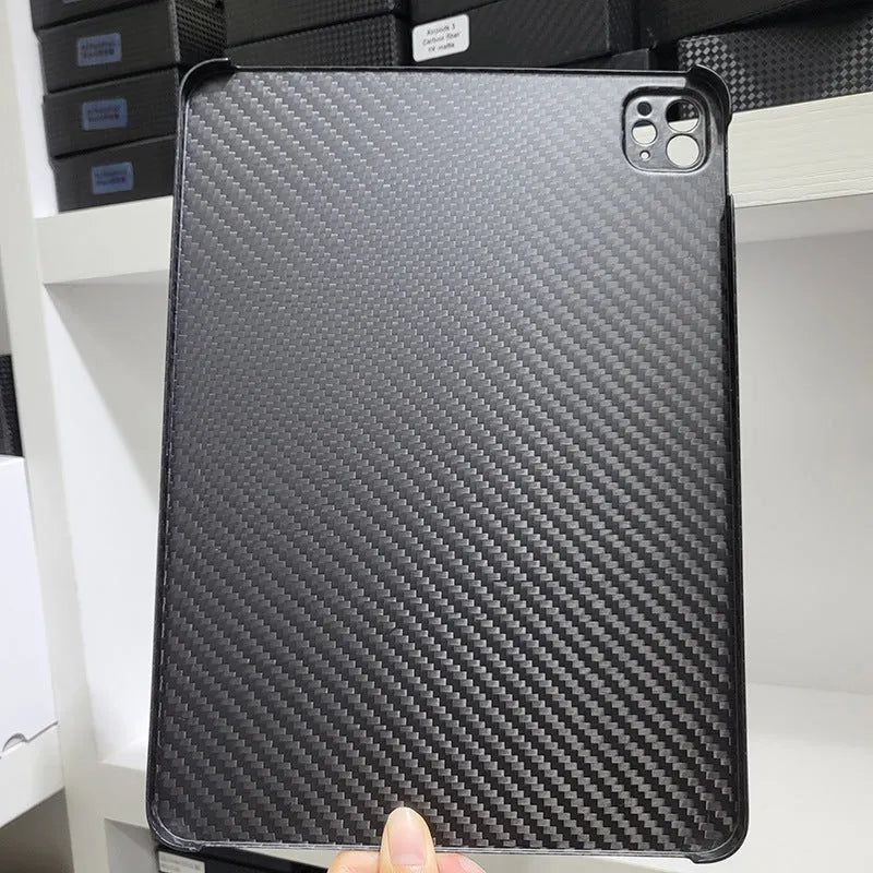 Real carbon fibre flat hard case protective cover for Apple iPad Pro 11 in a matte textured finish.