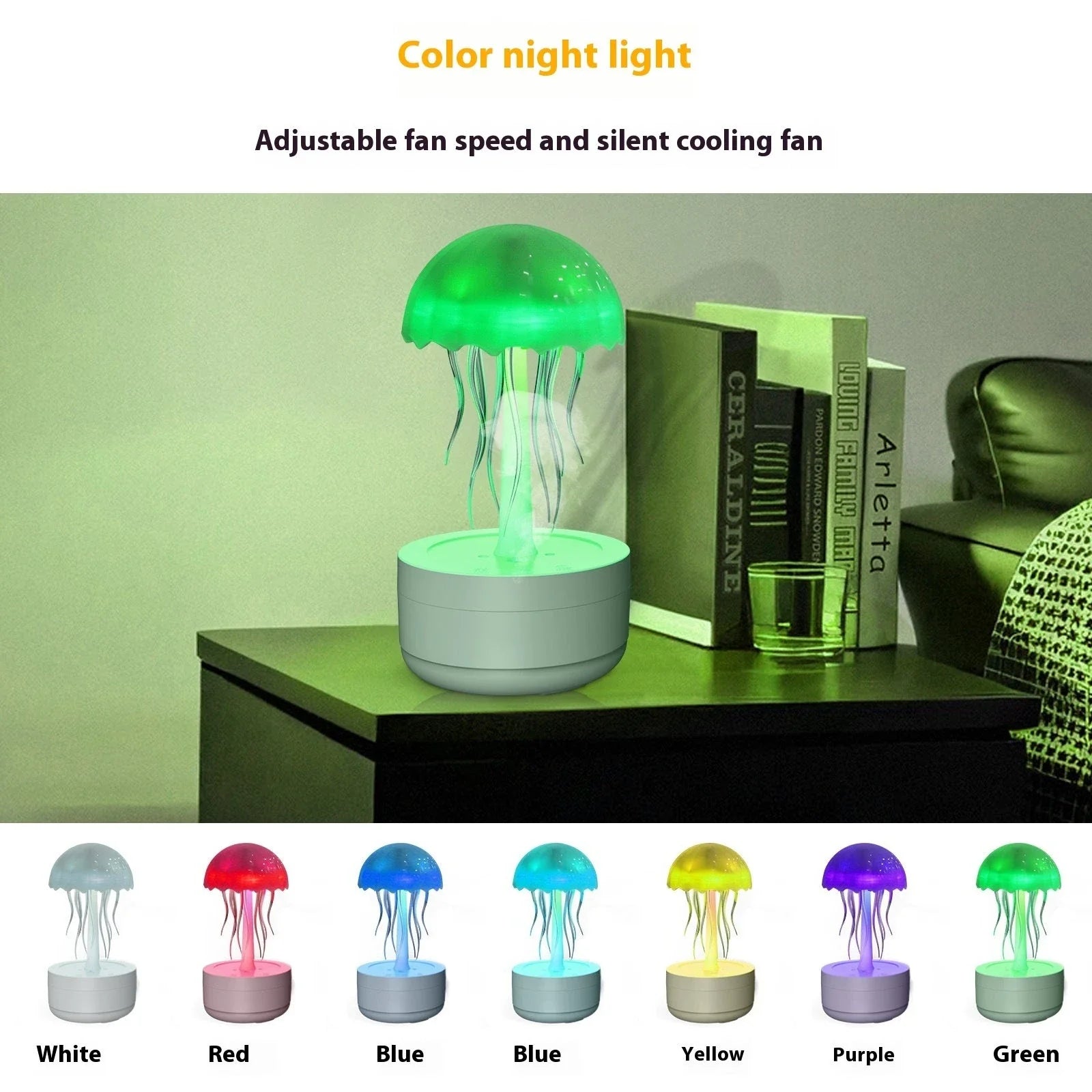 Stylish jellyfish-inspired humidifier and essential oil diffuser with 7-color LED lights for a soothing, relaxing atmosphere