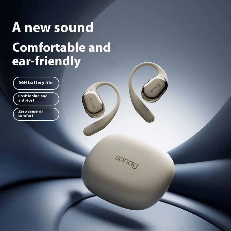 Wireless sports Bluetooth headset with ear hook design in black, plastic construction