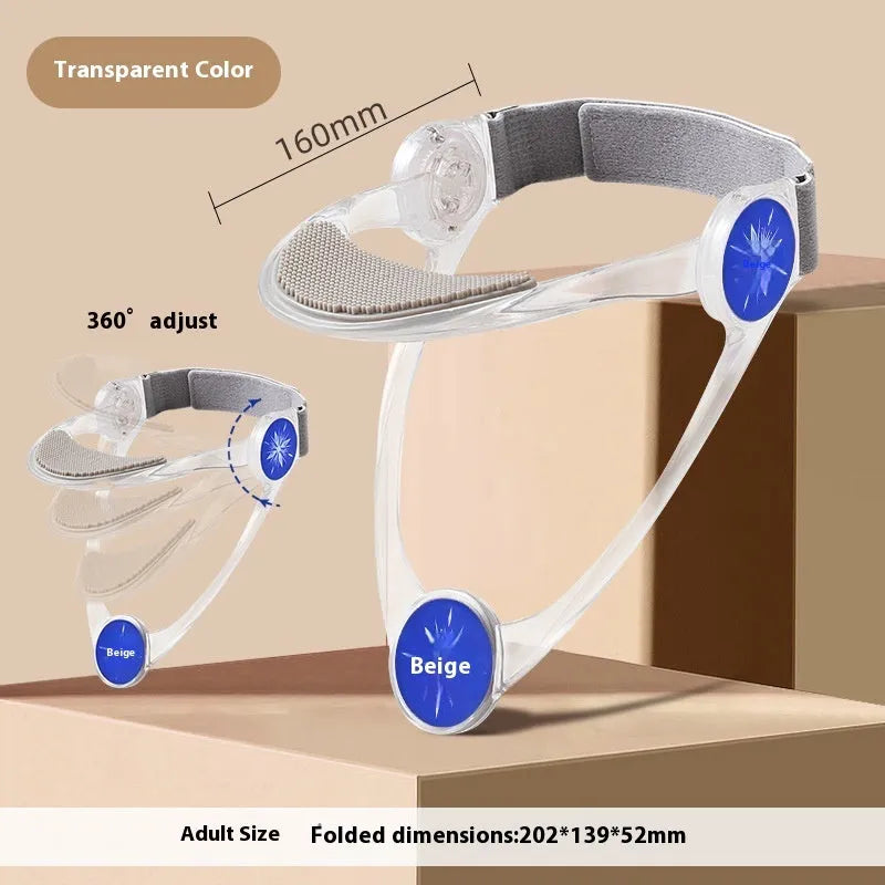 Adjustable cervical support collar for adults and children in blue, pink, and transparent colours.
