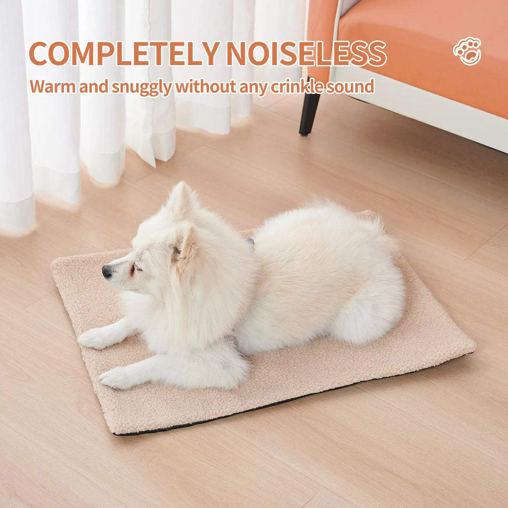 Self-heating plush pet bed pad for cats available in grey, white and yellow colours
