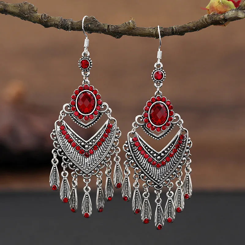 Retro court crystal long fringe earrings in drop shape Smart Water Drop Purple colour