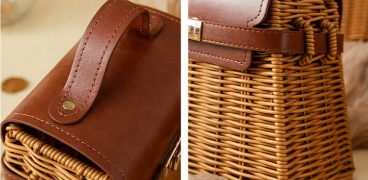 Hand-woven rattan gift box in square or trapezoid shape, small or large, for wedding favours.
