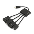 Black Micro USB OTG one-to-four adapter cable with switch and three USB ports
