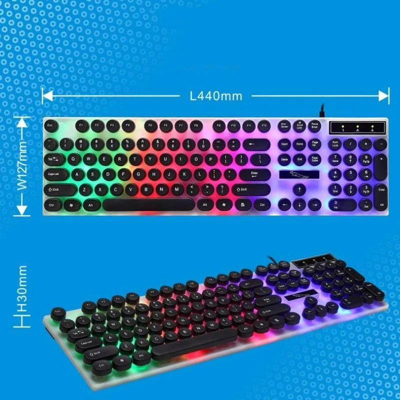 White waterproof mechanical gaming keyboard with RGB backlight and round keycaps