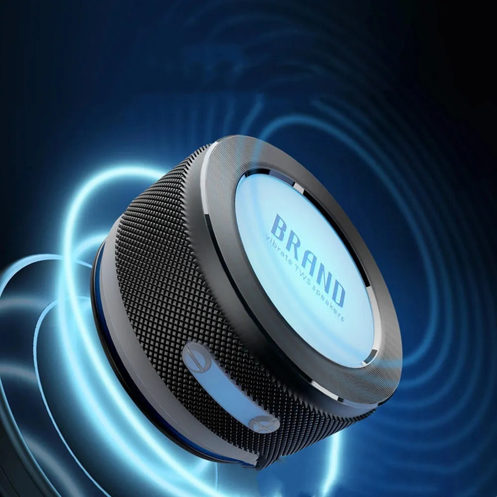 Silver bone conduction TWS Bluetooth speaker with RGB lighting and waterproof design