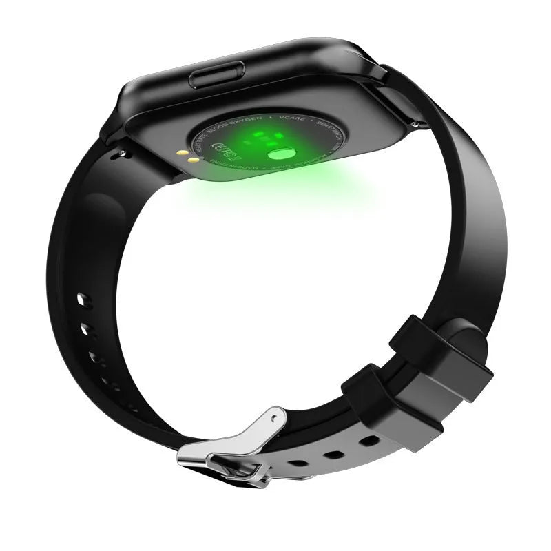 Smart watch with 1.7-inch screen, zinc alloy case, IP68 waterproof, and body temperature heart rate sleep monitoring.