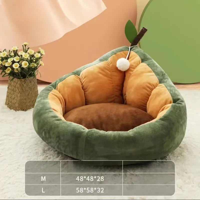 Soft cotton pet bed for cats and dogs in green colour, showing removable cover and padded interior.
