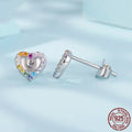 S925 sterling silver heart-shaped zircon stud earrings in colour SCE1945 with electroplated finish, supplied as a pair for women