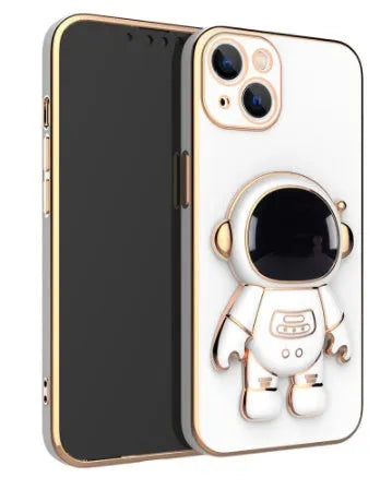 3D astronaut TPU phone case with electroplating and built-in kickstand, available for iPhone models