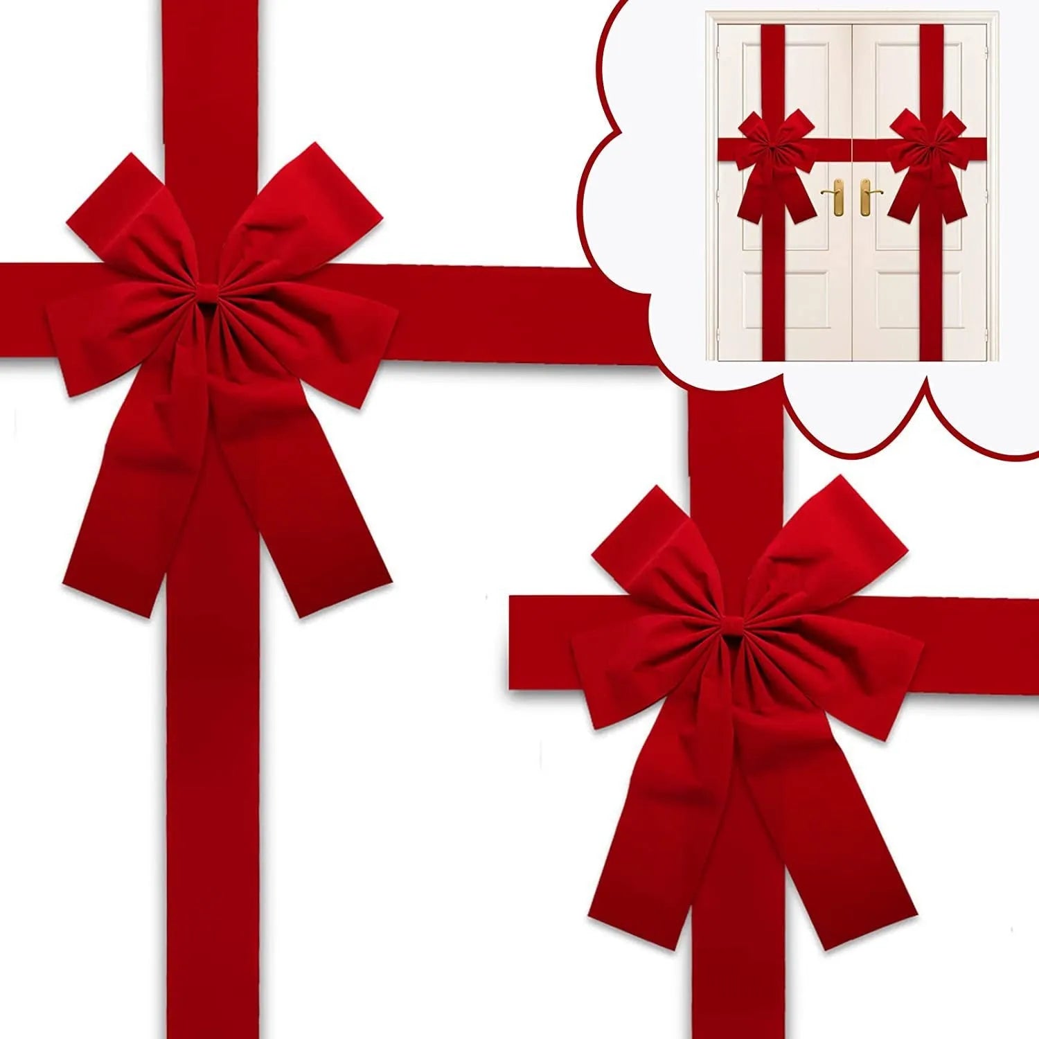 Classical red cloth Christmas DIY bow ribbon set 40x50cm with straps for door hanging