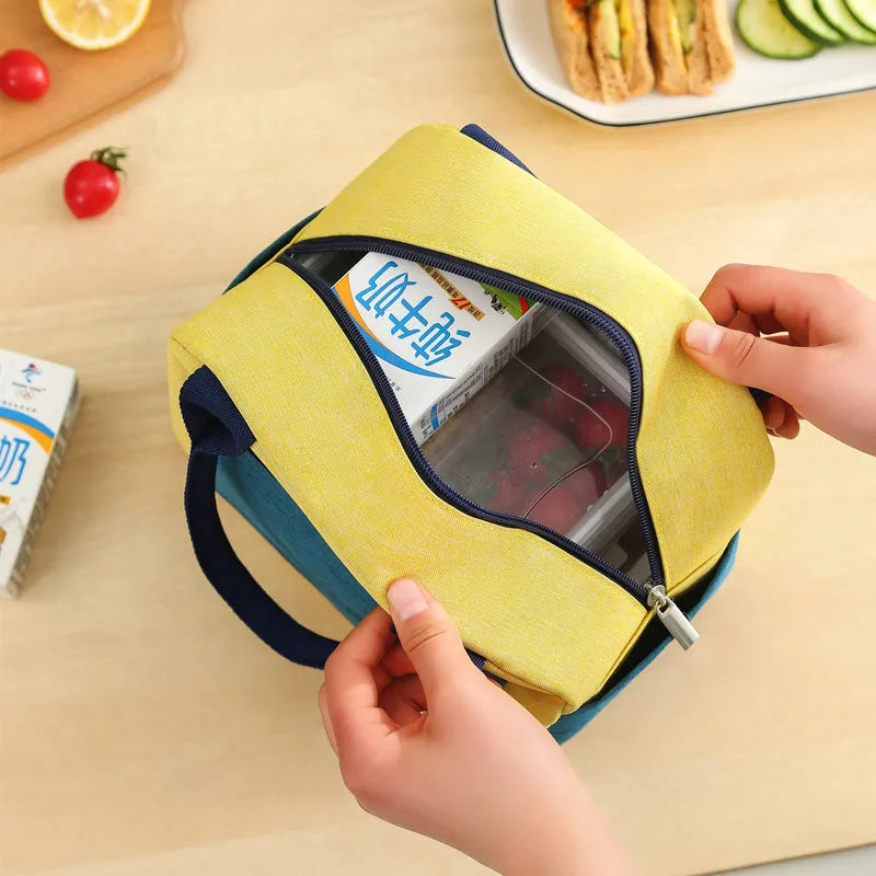 Blue aluminium foil thickening waterproof lunch insulation bag made from Oxford cloth.