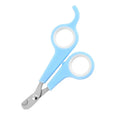 Mini plastic pet nail clippers in blue white and pink white colours on OPP packaging