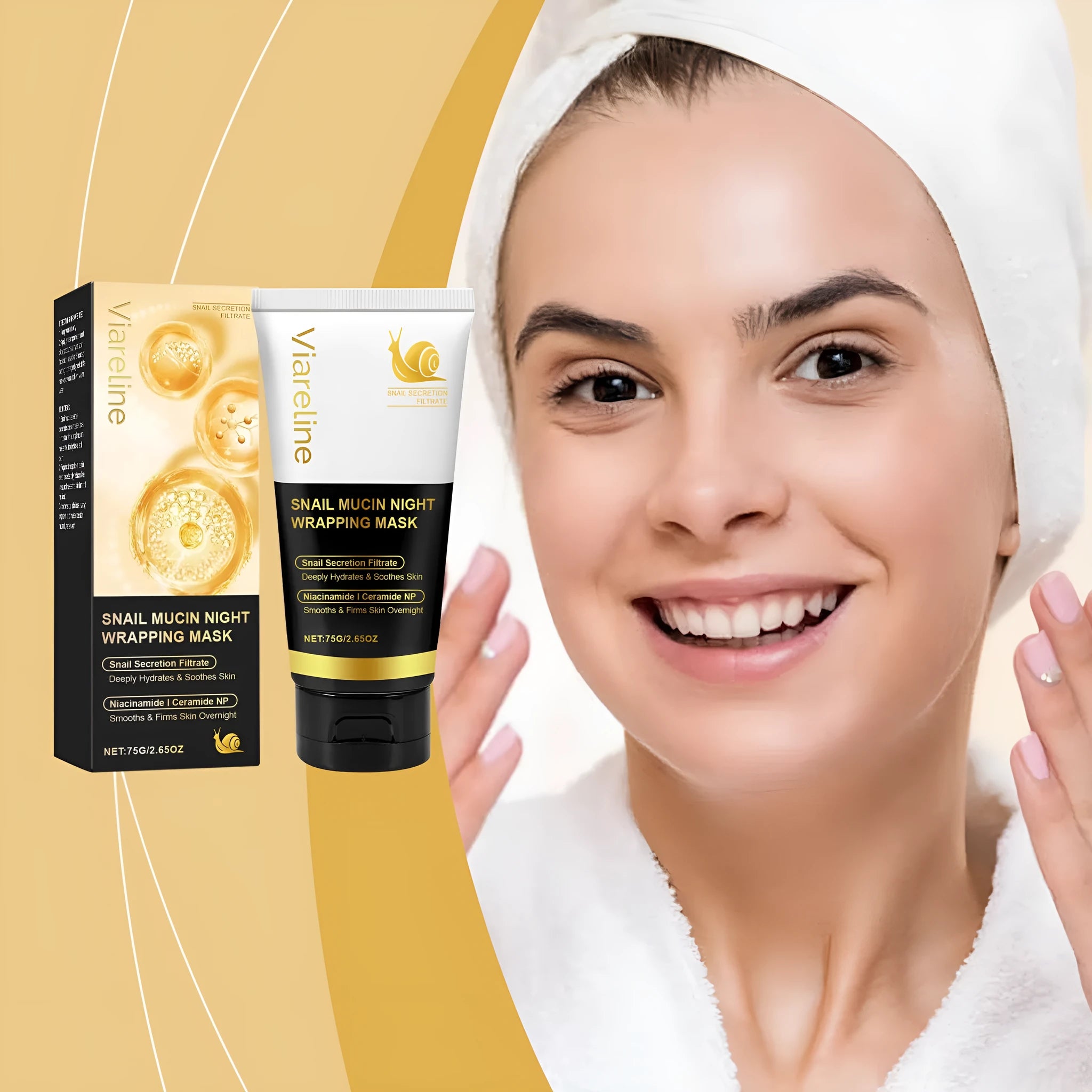 Snail mucus tearing facial mask with collagen and ceramide in 75g single unit packaging