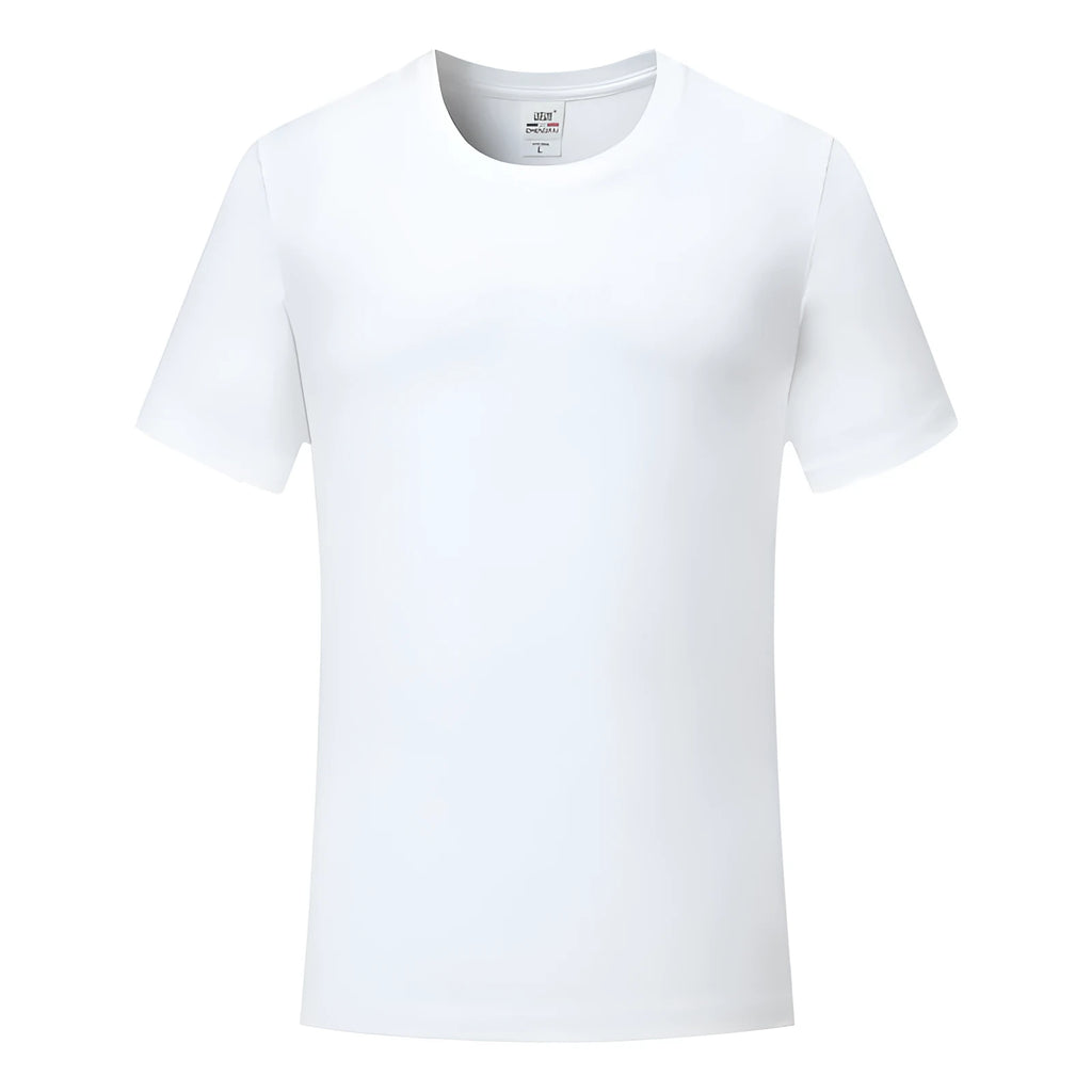 A person wearing a loose-fit, round neck cotton overall in a solid colour, showcasing its short sleeves and pullover style.