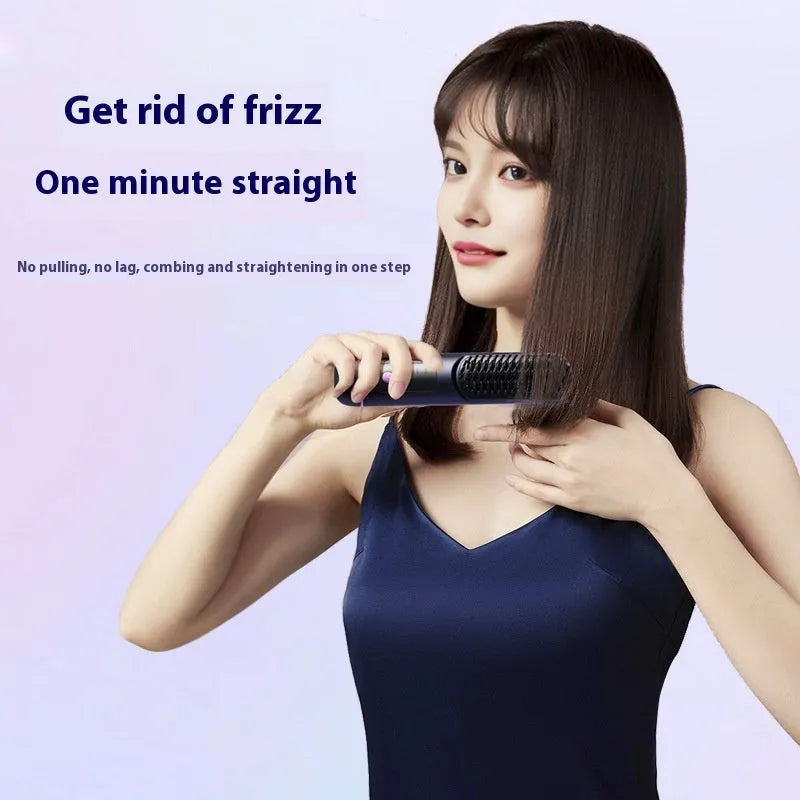 Portable charging negative ion straight hair comb in ABS plastic, showing white, blue, and grey colour options