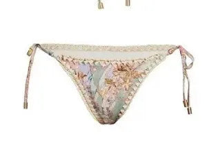 Women's creamy white floral bikini set with skirt in sizes S to XXL