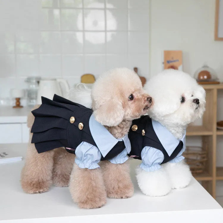 Dark grey polyester dog clothing shown in casual style on mannequin