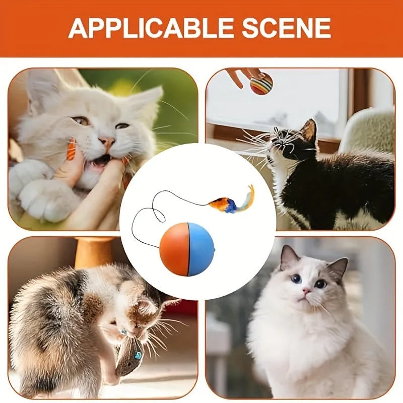 Interactive grey and orange cat toy with plush mouse and ball measuring 8.5 cm