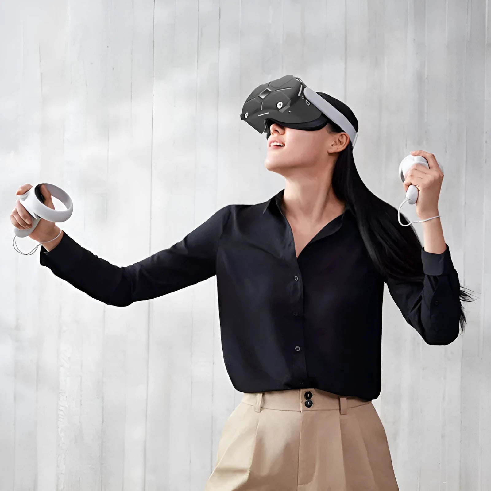 Black silicone glasses host accessory set with protective cover, eye mask, handles, and button caps for VR equipment
