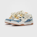 Casual lace-up trainers with thick rubber sole and mesh detailing in denim blue colour.