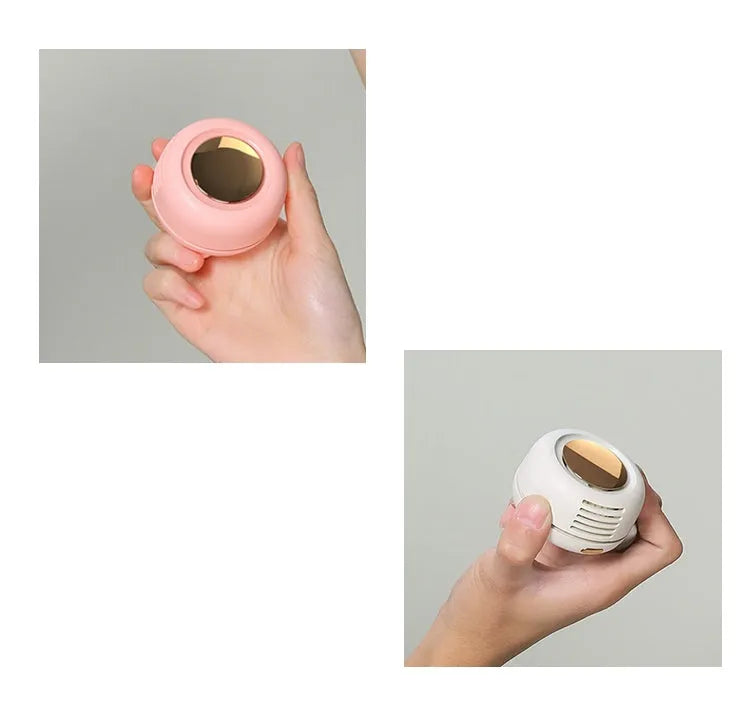 Mini clip fan in green with 900mAh battery, USB Type-C charging, and leafless design