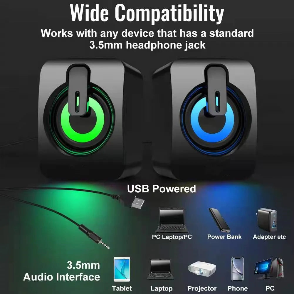 Pair of USB mini multimedia wired plastic speakers in A2 VIP Version Black with 2 channels and 60Hz-15KHz frequency range