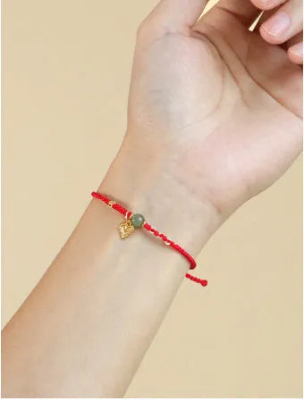 925 silver Hetian jade handmade woven bracelet with red strap for women