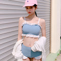 Women's solid colour one-piece swimsuit with split suspenders design in conservative cut