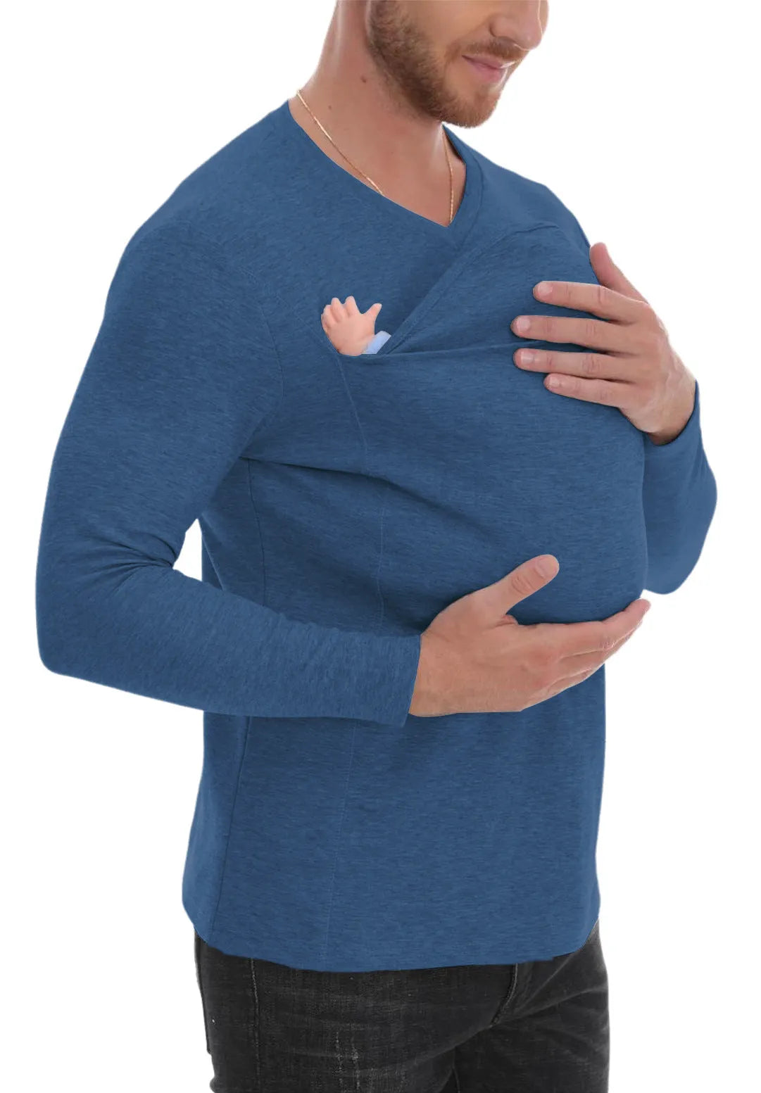 Kangaroo Dad men's pure cotton long sleeve t-shirt in black with spliced design, pullover style