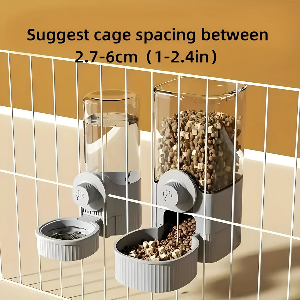 Grey PP cage hanging pet feeder 1200ml and 520ml water dispenser for small puppy cat rabbit