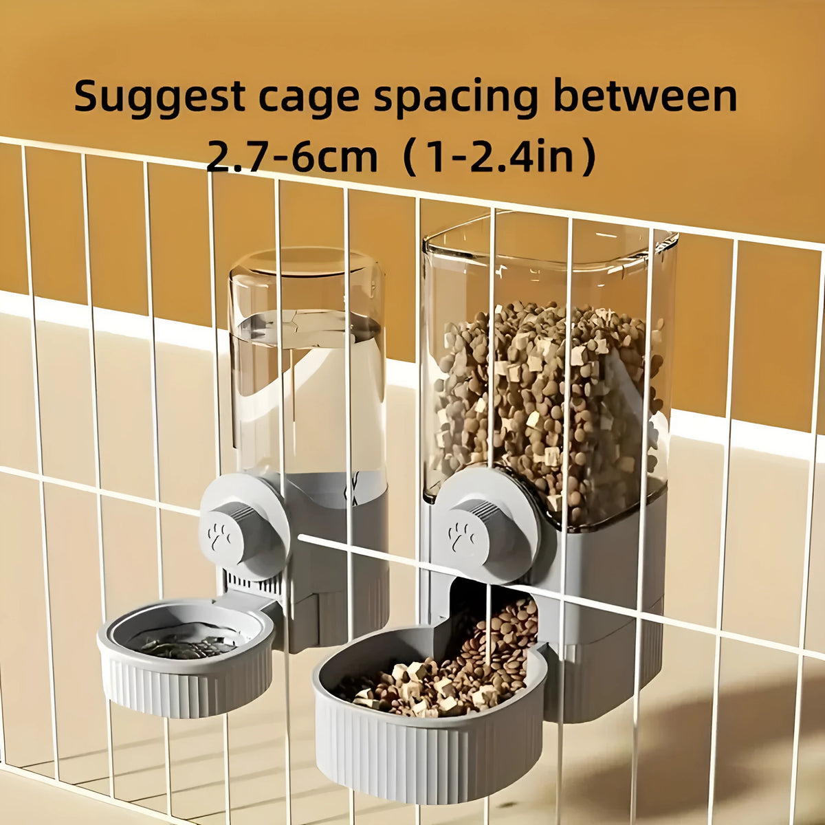 Grey PP cage hanging pet feeder 1200ml and 520ml water dispenser for small puppy cat rabbit