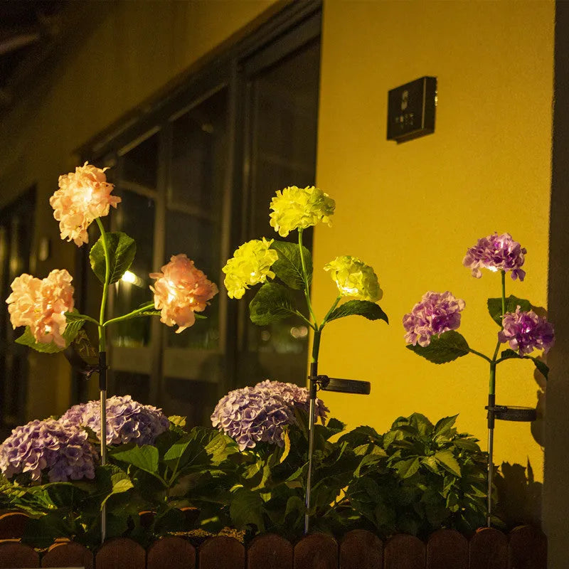 Solar hydrangea garden decorative lights in multiple colours with floor outlet design for outdoor placement