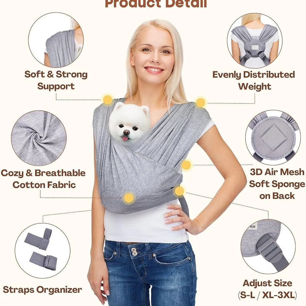 Gray pet cloth travel bag with breathable mesh ventilation for dogs and cats on a white background