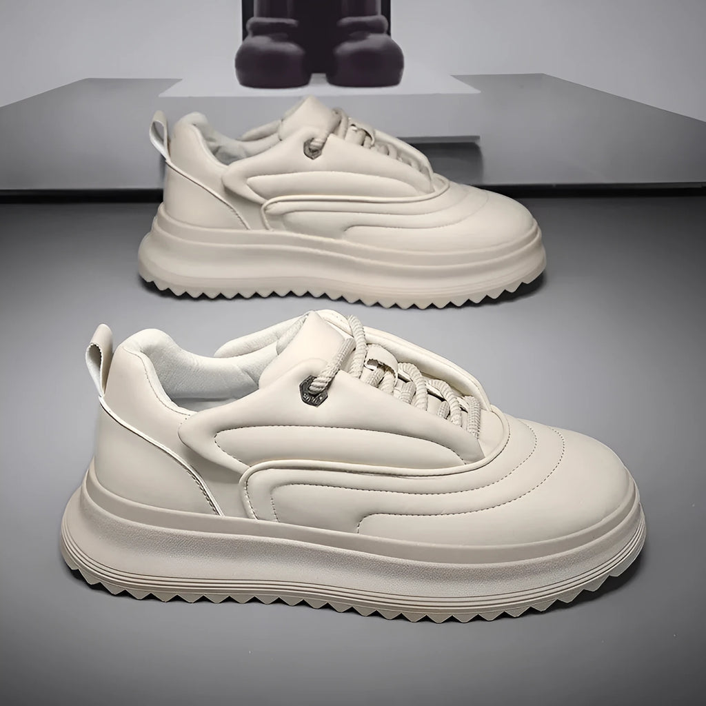 Men's and women's casual leather shoes with low platform heel in multiple colour options