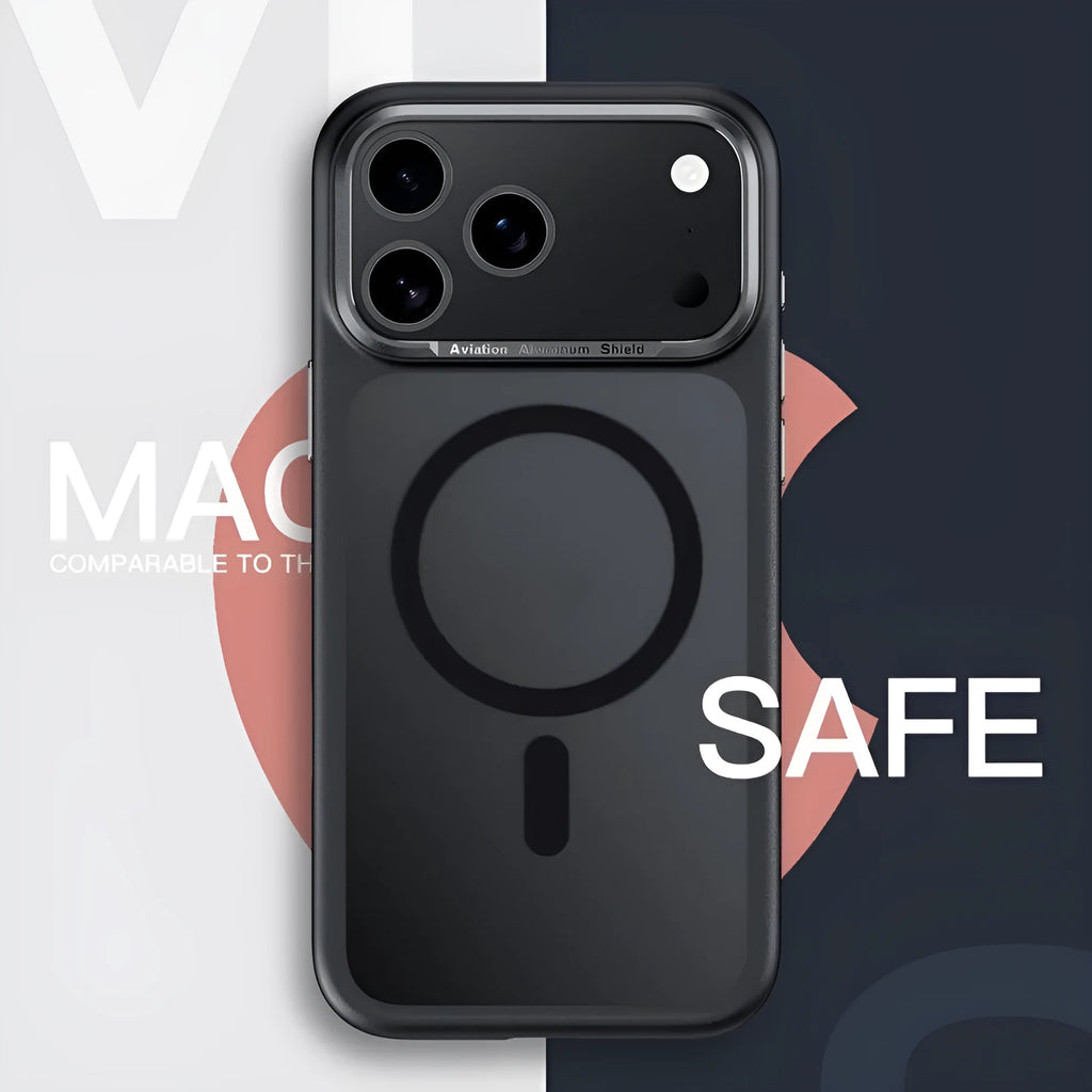 Frosted magnetic iPhone 17 phone case shown in multiple colours including black, white, and desert gold.