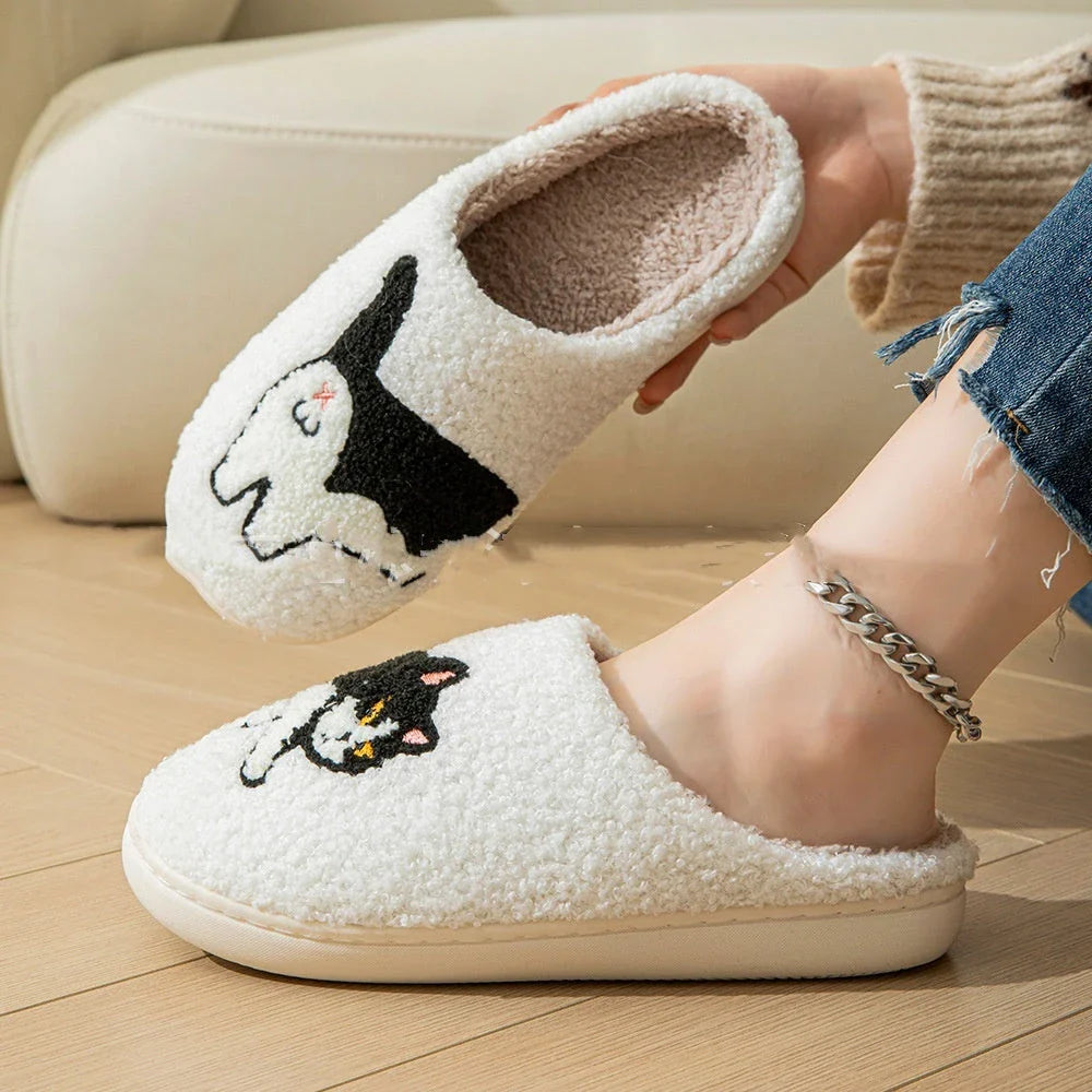 Cozy cartoon-themed slippers with soft, fuzzy interior and non-slip sole for comfortable indoor and outdoor wear