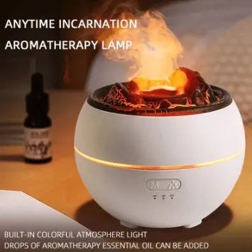 White round desk aromatherapy humidifier and essential oil diffuser with water tank on a wooden table.