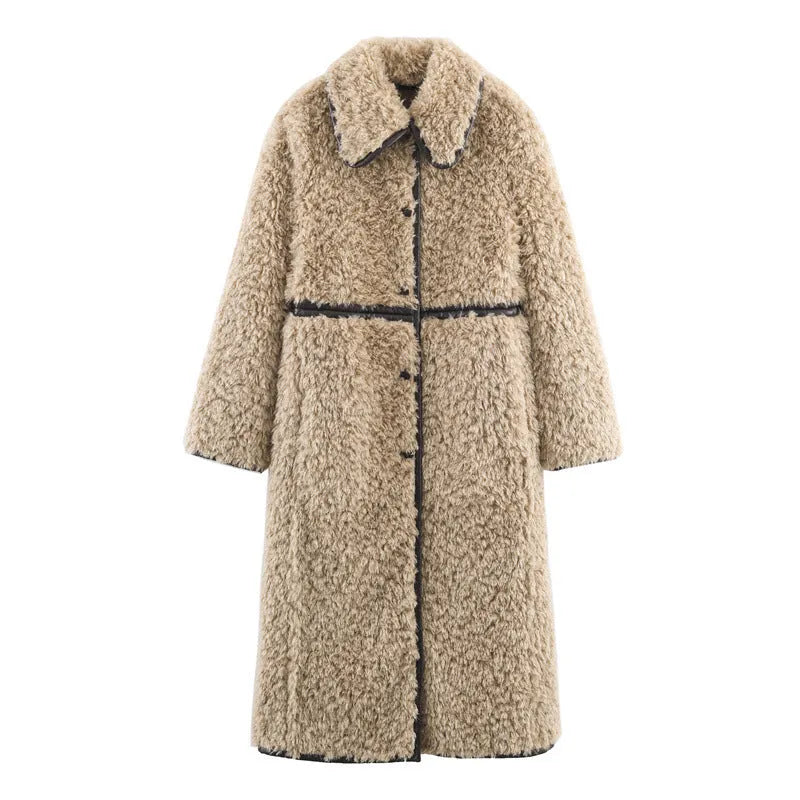 Women's khaki long overcoat, spandex main fabric, general version, elegant style, sizes XS to L