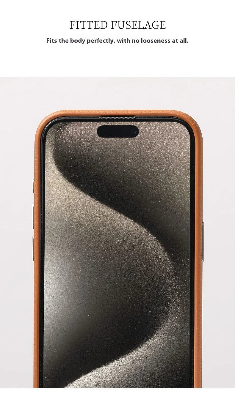 Genuine leather protective cover for iPhone with MagSafe magnetic compatibility