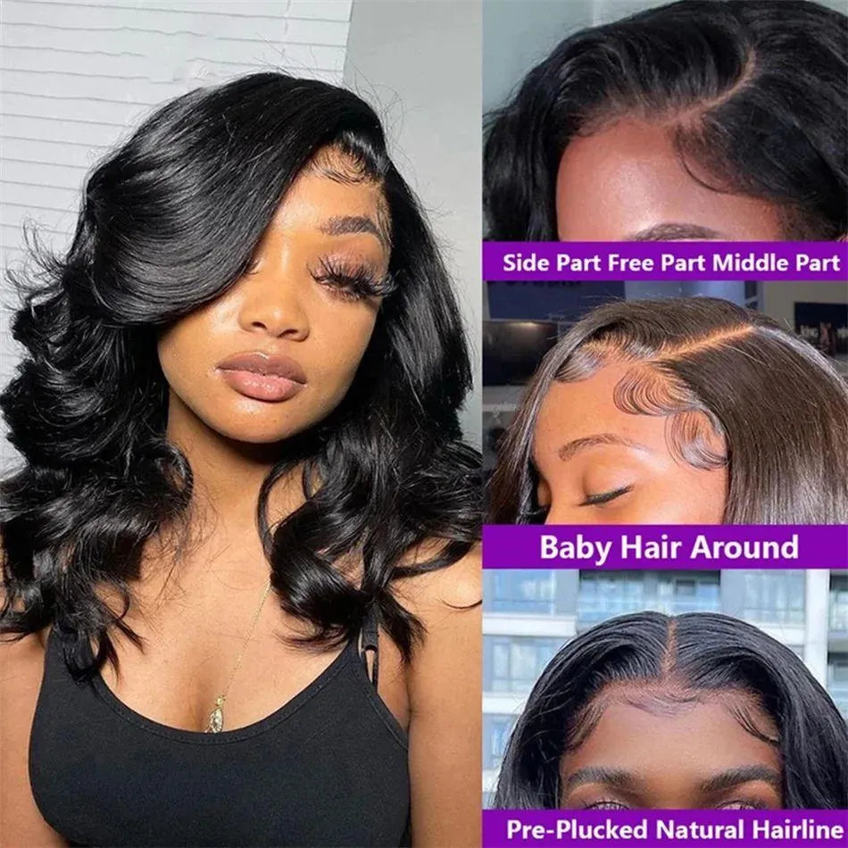 Women's black solid colour transparent lace forehead wig with short curly hair