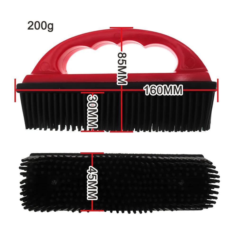 Red silicone pet grooming brush for hair removal measuring 160mm by 85mm