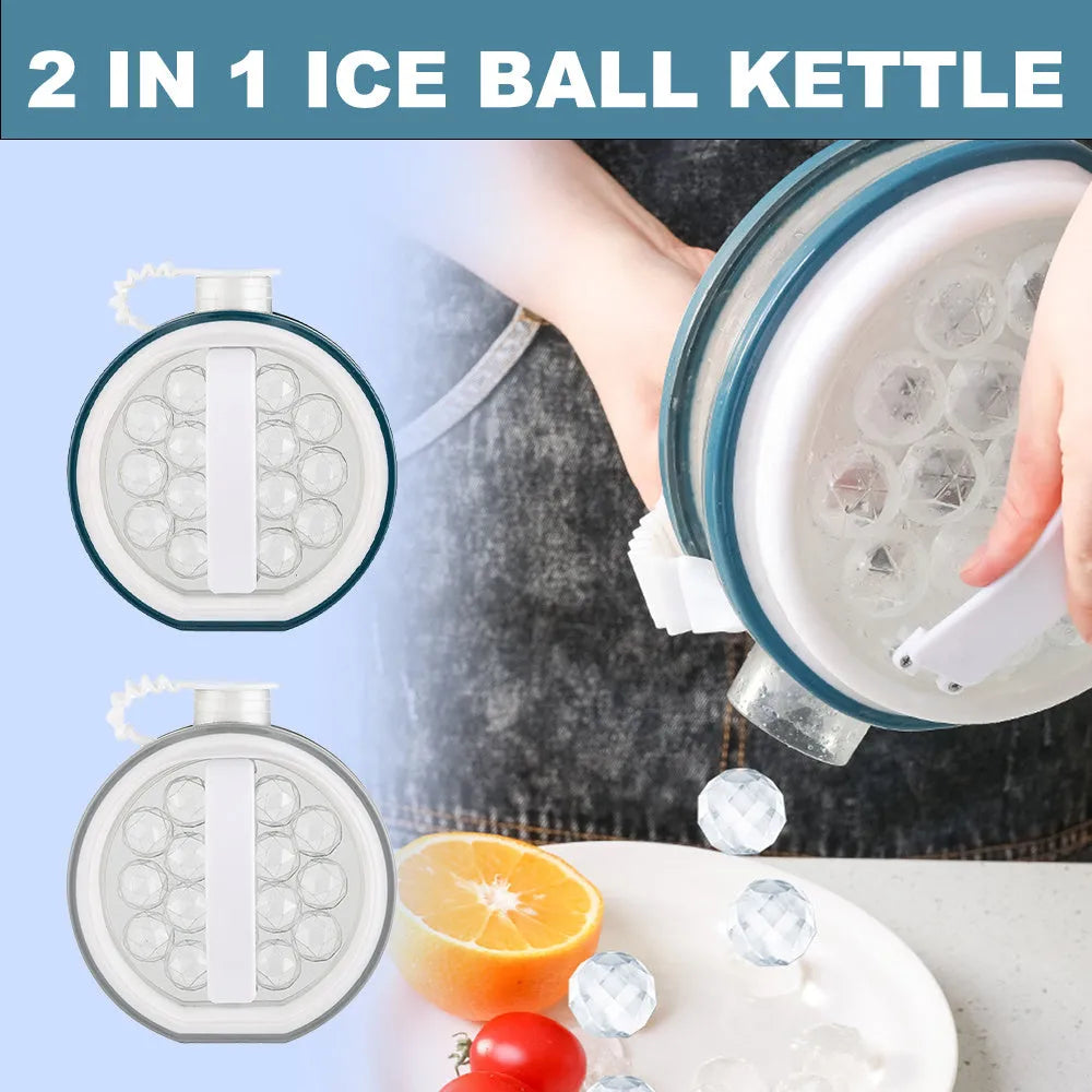 2 In 1 portable plastic ice bottle cold kettle 800ml in blue with handle and ice grid maker