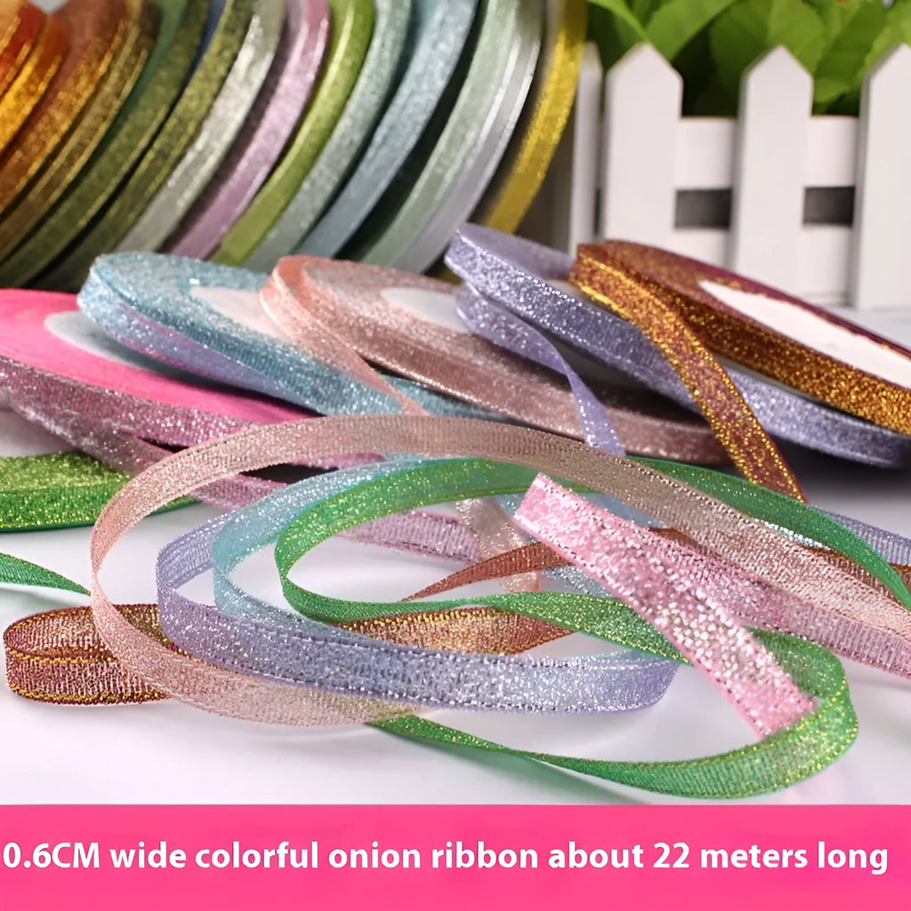 Polyester gift wrapping ribbon roll in selected colour, 0.6cm width, 22 metres long