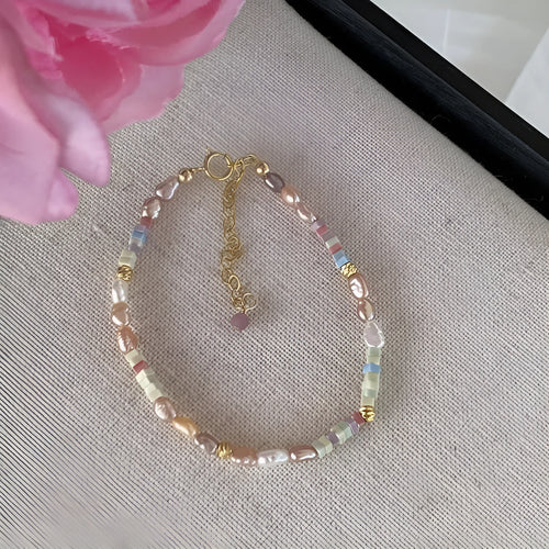 Purple natural pearl bracelet and necklace set with 14K gold gilding and irregular pearl shapes