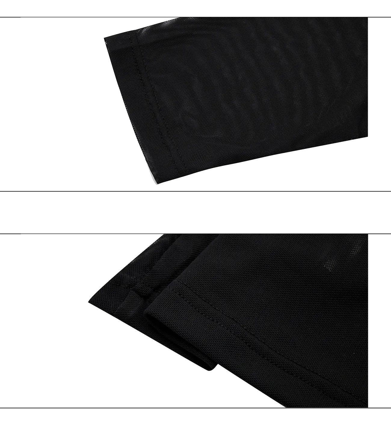 Men's black mesh long-sleeve shirt with a slim, close-fitting bottoming cut on a model.