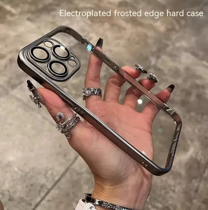 Electroplated frosted edge PC phone case for iPhone 11-15 series in original machine blue colour