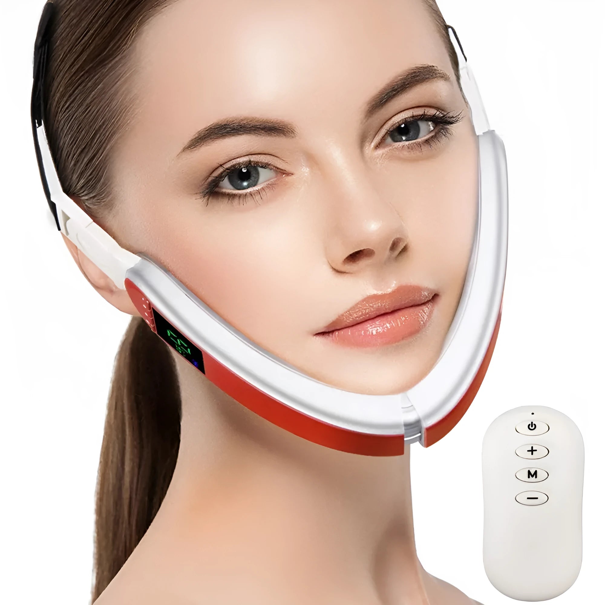 Infrared LED photon therapy face massager with blue and red light modes, 1000 mAh battery, and silicone sheet
