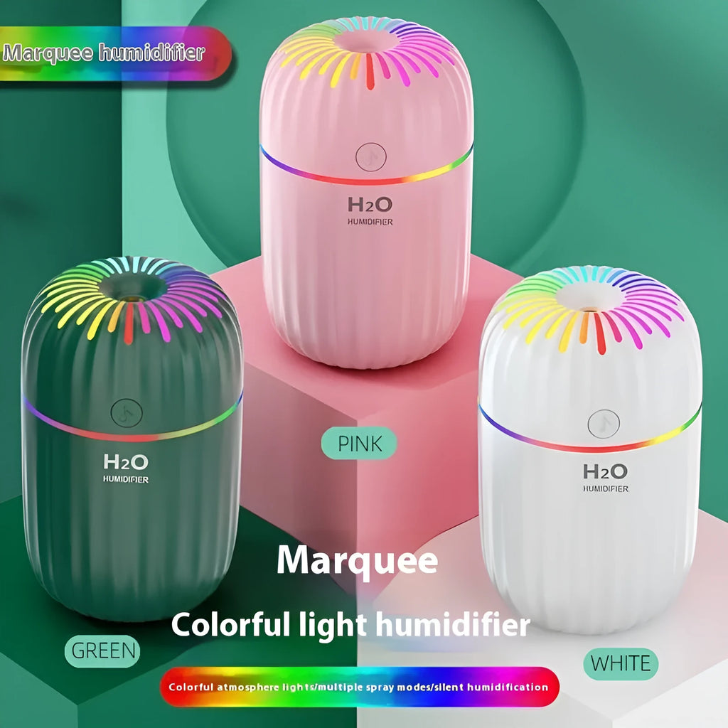 Mini animal-shaped USB aromatherapy humidifier in green, pink, or white colours.